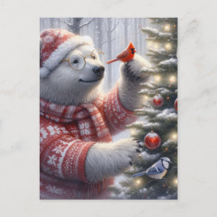 Christmas Polar Bear and the Birds Postcard