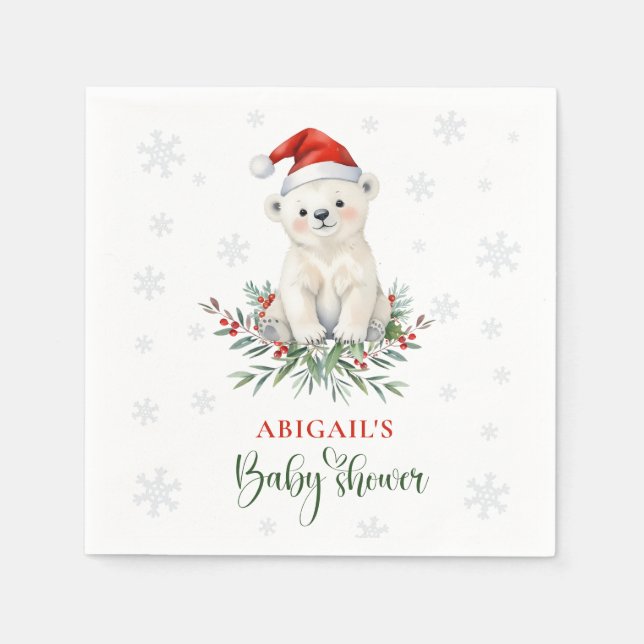 Christmas Polar Bear Baby Shower Welcome Sign Napkin (Front)