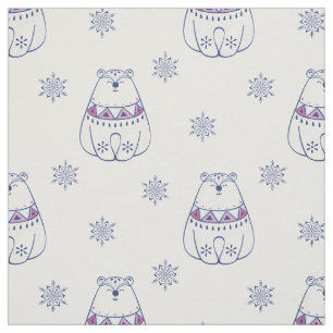 Christmas Polar Bear Blue and White Snowflakes Fabric