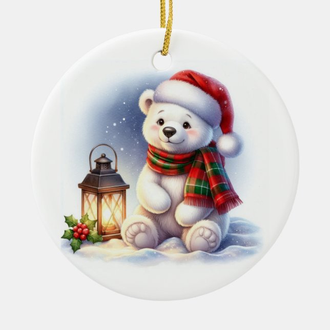 Christmas Polar Bear Ceramic Tree Decoration (Front)