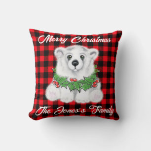 Christmas polar bear cub, Holly berries wreath   Cushion