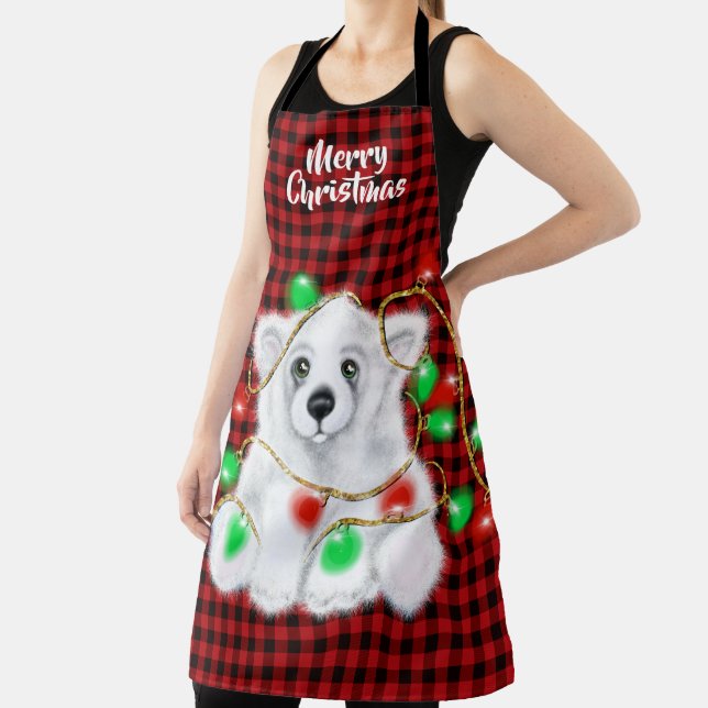 Christmas polar bear cub, Santa bear cub  Apron (Insitu)