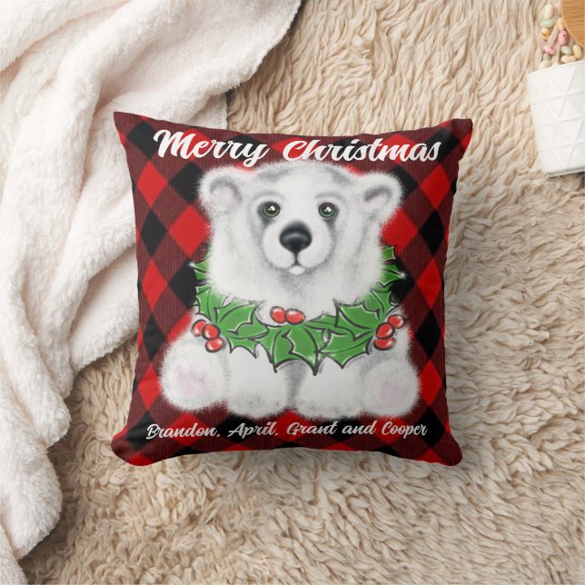 Christmas polar bear cub, white bear cub  cushion (Blanket)