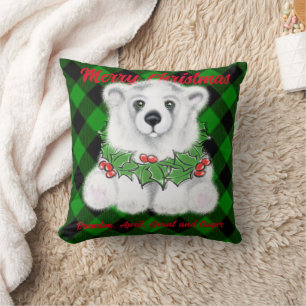 Christmas polar bear cub, white bear cub  cushion