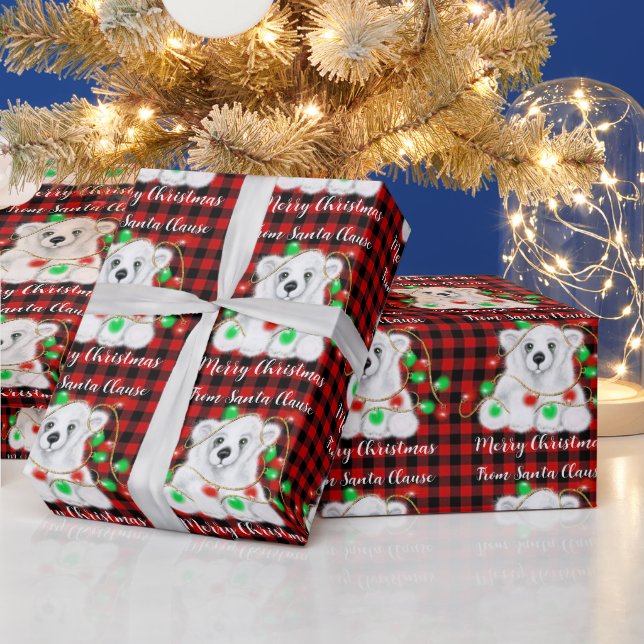 Christmas polar bear cub, white bear cub wrapping paper (Holidays)