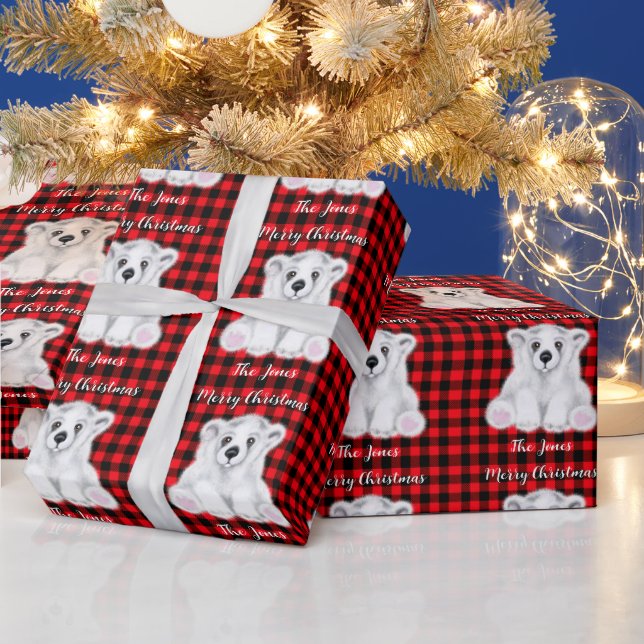 Christmas polar bear cub, white bear cub wrapping paper (Holidays)