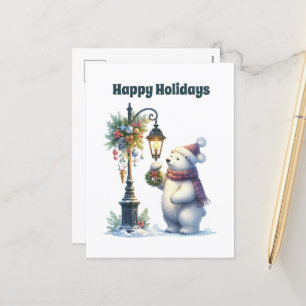 Christmas polar bear customisable Happy Holiday Postcard