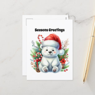 Christmas polar bear customisable Seasons Greeting Holiday Postcard