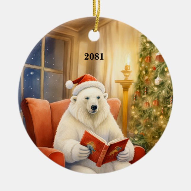 Christmas Polar Bear Customise Date Ornament (Front)
