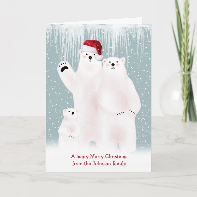 Christmas Polar Bear Family In Snowflakes Card (Front)