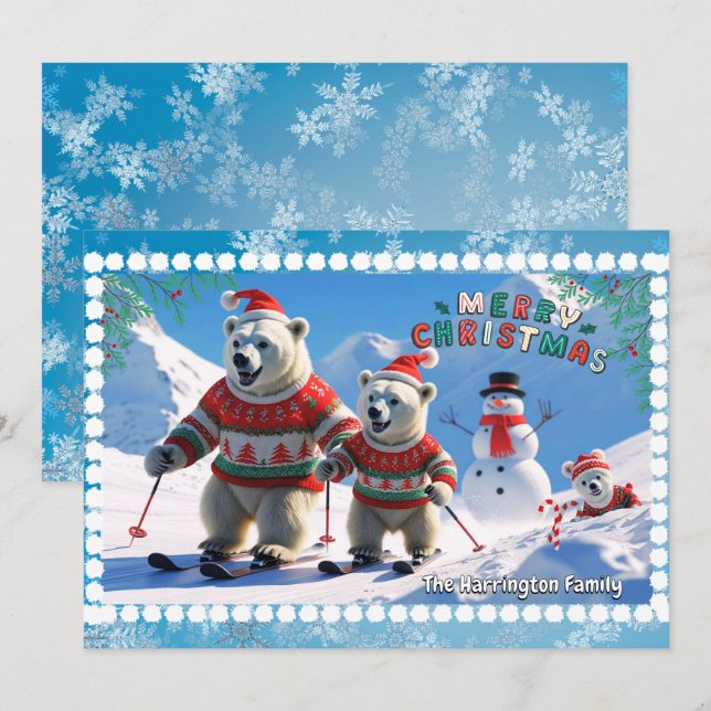 Christmas Polar Bear Family Personalised Holiday Card (Front/Back)