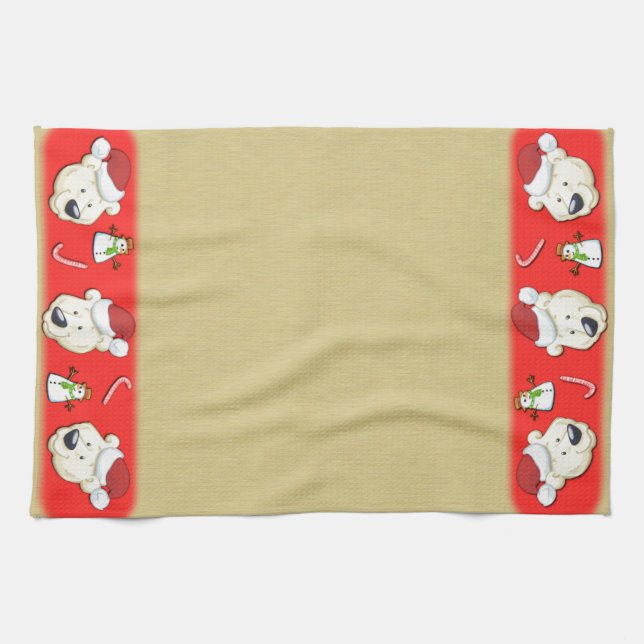 Christmas Polar Bear Gold Tea Towel (Horizontal)