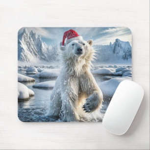 Christmas Polar Bear In Arctic Water Mouse Mat