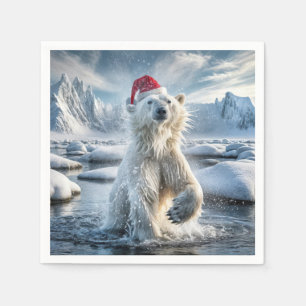 Christmas Polar Bear In Arctic Water Napkin