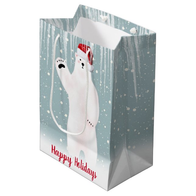 Christmas Polar Bear In Icicle Medium Gift Bag (Front Angled)
