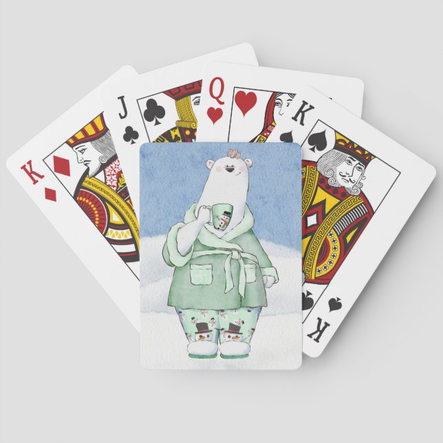 Christmas Polar Bear in Pyjamas Playing Cards (Back)