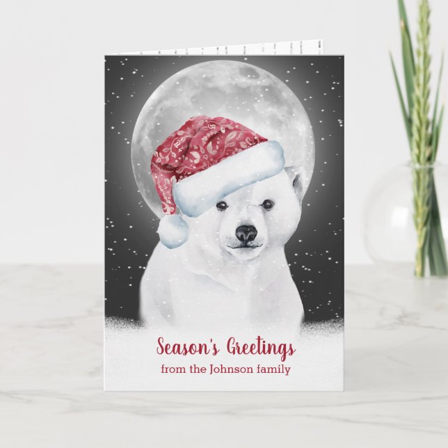 Christmas Polar Bear In Snow with Moon Card (Front)