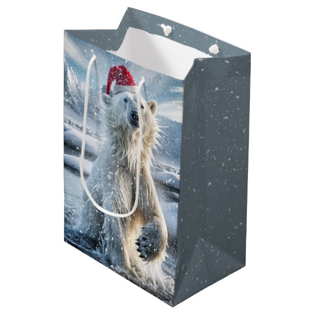 Christmas Polar Bear In Snowflakes Medium Gift Bag (Front Angled)