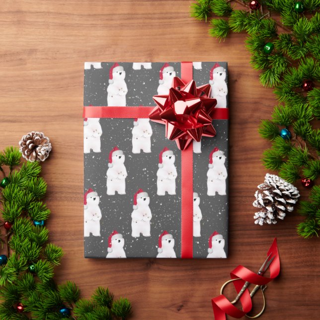 Christmas Polar Bear in Snowflakes Wrapping Paper (Holiday Gift)