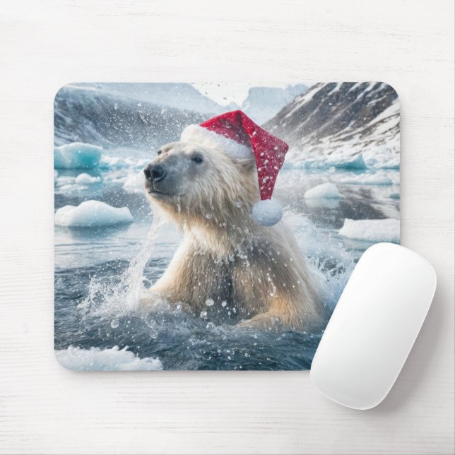 Christmas Polar Bear In Water Mouse Mat (With Mouse)