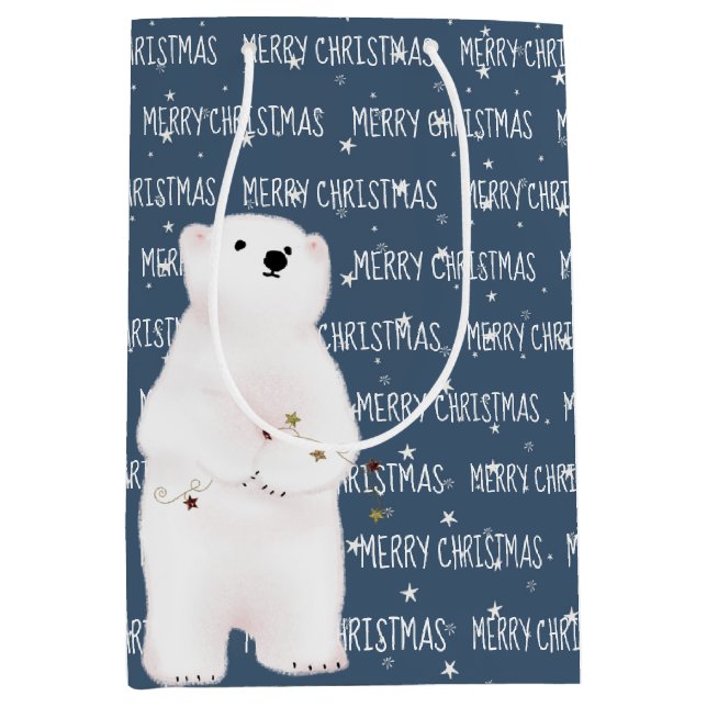 Christmas Polar Bear On Stars  Medium Gift Bag (Front)
