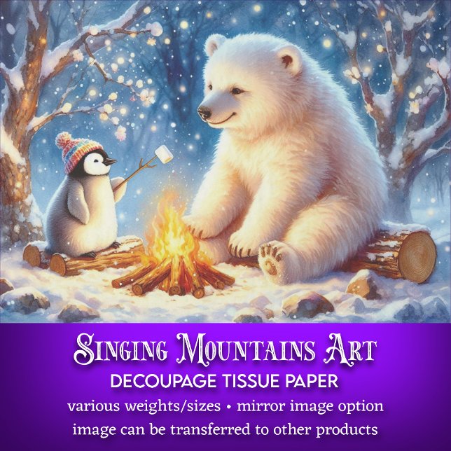 Christmas Polar Bear & Penguin Campfire Decoupage Tissue Paper (Creator Uploaded)