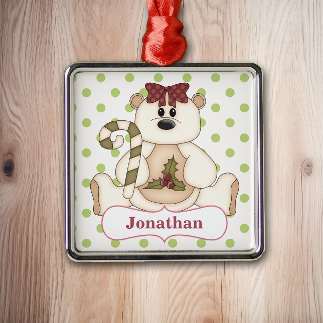 Christmas Polar Bear Personalised Metal Tree Decoration (Creator Uploaded)