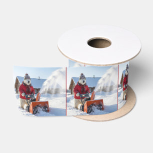 Christmas Polar Bear Pushing a Snowblower Satin Ribbon
