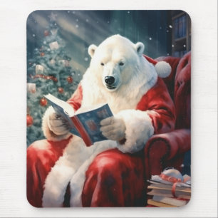 Christmas Polar Bear reading Mouse Mat