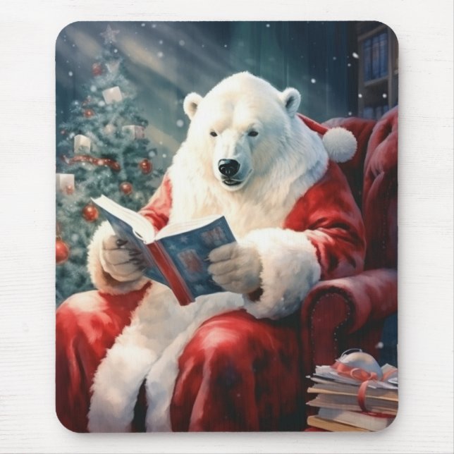Christmas Polar Bear reading Mouse Mat (Front)