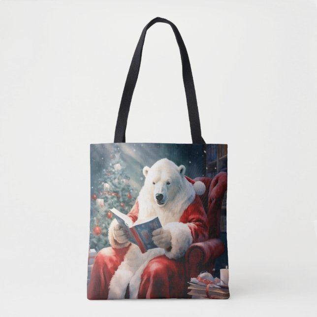 Christmas Polar Bear reading Tote Bag (Front)