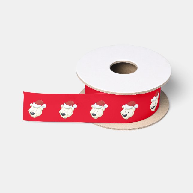 Christmas Polar Bear Red Satin Ribbon (Spool)