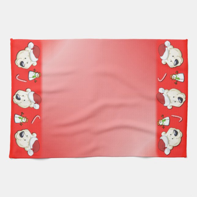 Christmas Polar Bear Red Tea Towel (Horizontal)