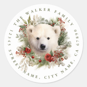 Christmas Polar Bear Round Stickers