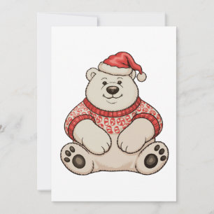 Christmas Polar Bear Santa Hat Xmas Holiday Season Card