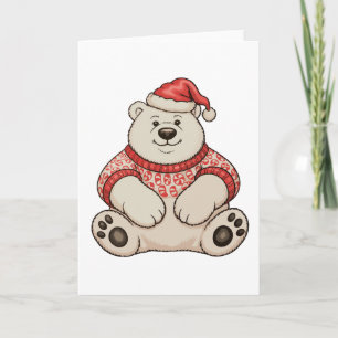 Christmas Polar Bear Santa Hat Xmas Holiday Season Card