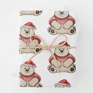 Christmas Polar Bear Santa Hat Xmas Holiday Season Wrapping Paper Sheet