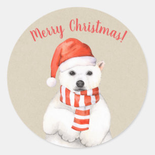 Christmas Polar Bear Winter Country Holiday Custom Classic Round Sticker