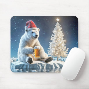 Christmas Polar Bear With Beer Mouse Mat