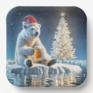 Christmas Polar Bear With Beer Paper Plate