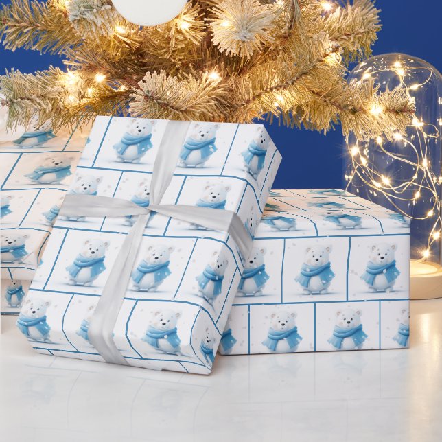 Christmas Polar Bear With Blue Scarf Wrapping Paper (Holidays)