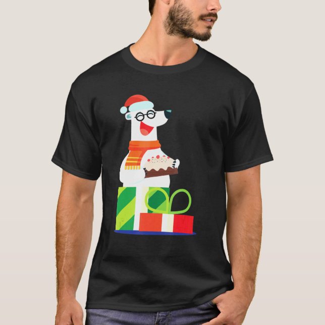 Christmas Polar Bear With Christmas Hat Cake T-Shirt (Front)