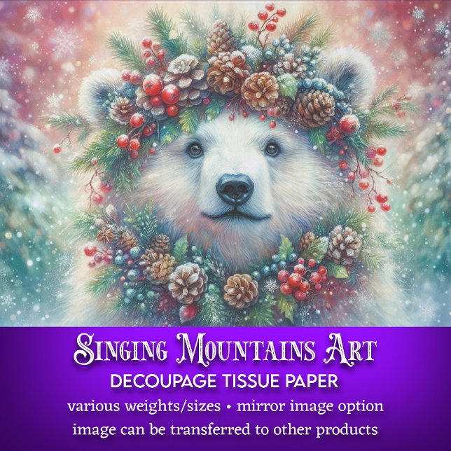Christmas Polar Bear With Holly & Pine Decoupage Tissue Paper (Creator Uploaded)