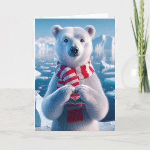 Christmas Polar Bear With Paws Forming a Heart Card