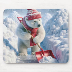 Christmas Polar Bear With Red Shovel Mouse Mat