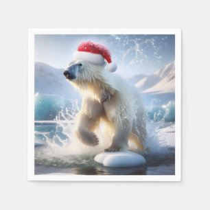 Christmas Polar Bear With Santa Cap Napkin