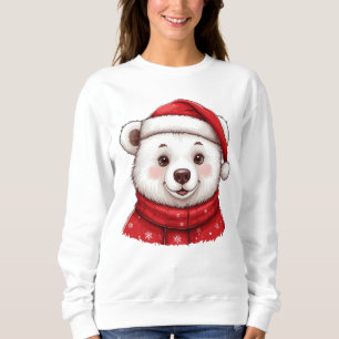Christmas Polar Bear With Santa Hat Sweatshirt