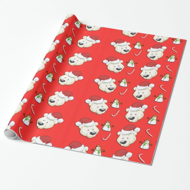 Christmas Polar Bear Wrapping Paper (Unrolled)