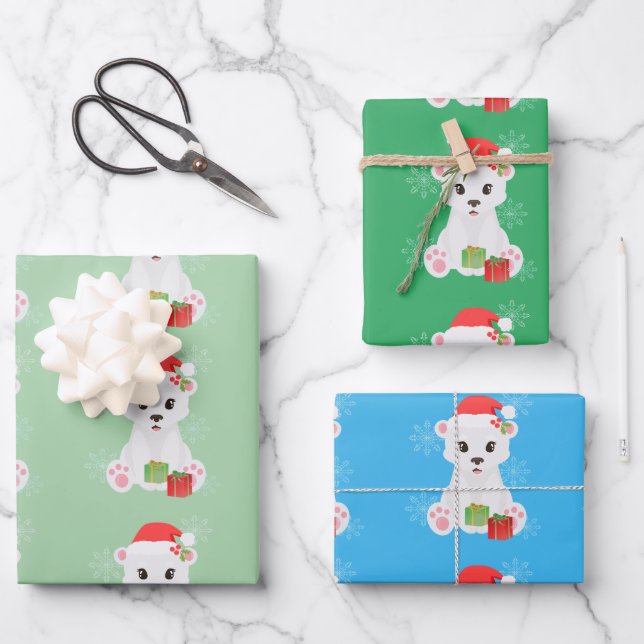 Christmas Polar Bear Wrapping Paper Sheet (Front)