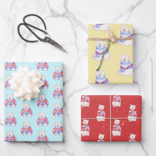 Christmas Polar Bear Wrapping Paper Sheet Set (Front)